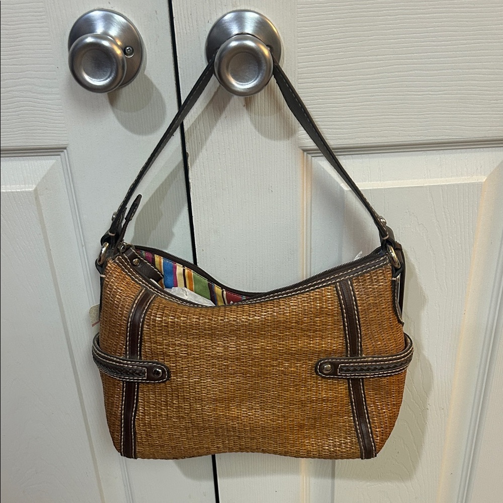 Fossil Tan and Brown Woven Shoulder Bag